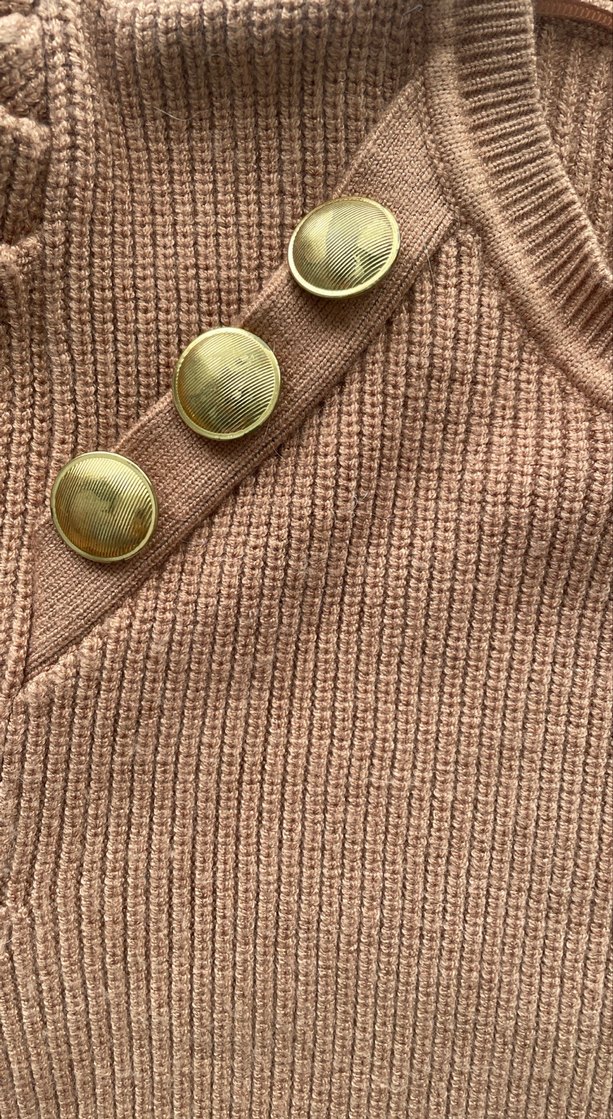 Zara marka Düğmeli Kahverengi Kadın Triko Kazak - Görsel 3