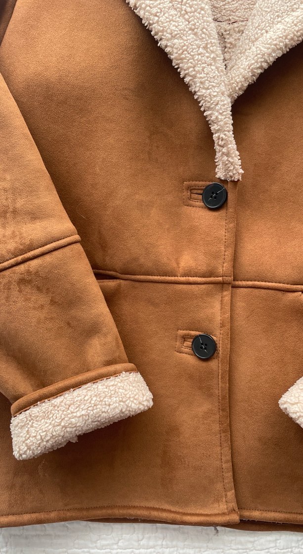 Stradivarius marka ,Kahverengi Kadın Süet Kürklü Kışlık Ceket - Görsel 4