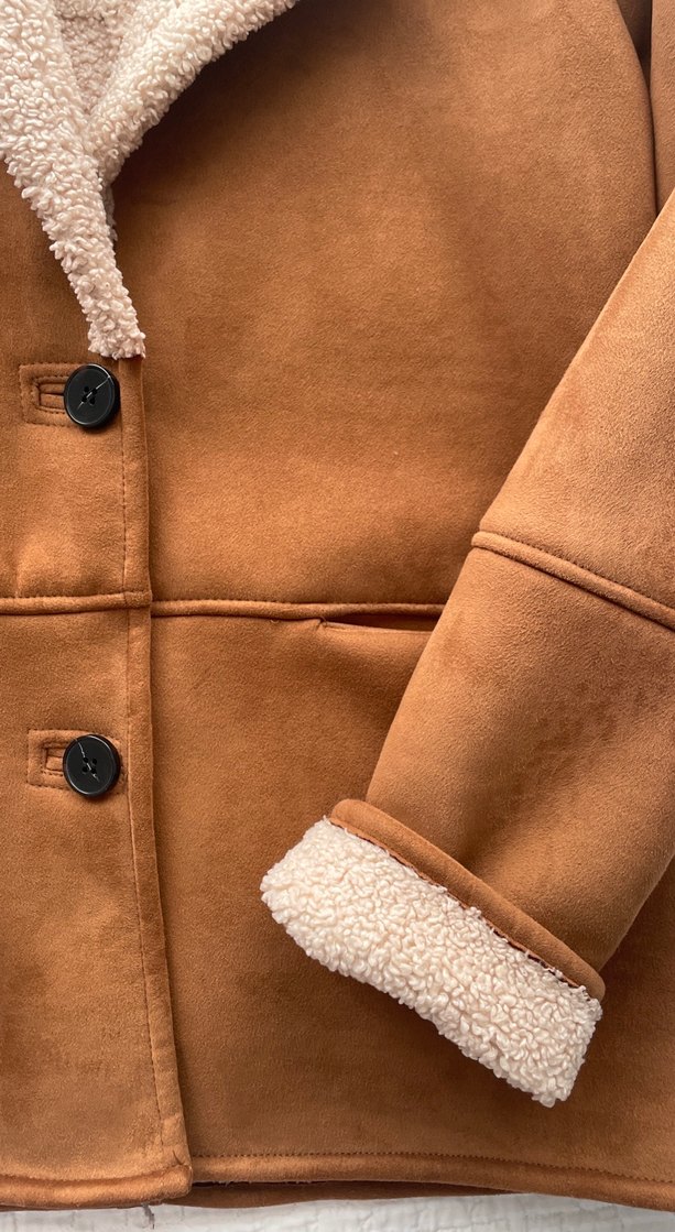 Stradivarius marka ,Kahverengi Kadın Süet Kürklü Kışlık Ceket - Görsel 3