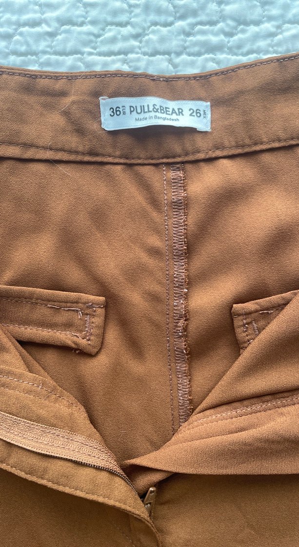 Pull Bear Kumaş pantalon Düğmeli Kahverengi Kadın Pantolon - Görsel 3