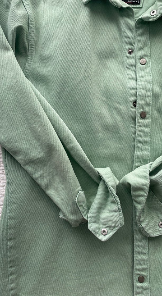 Erkek  Yeşil Kot  Uzun Kollu Gömlek Ceket - Görsel 3