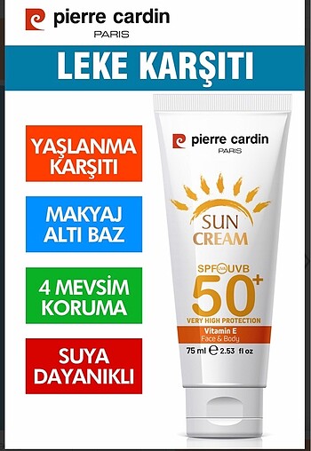  Beden Renk Pierre Cardin SPF 50 Leke Karşıtı Yüksek Koruyucu Yüz Güneş Krem