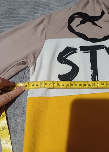 Diğer Sarı Gri Kapüşonlu Oversize Sweatshirt
