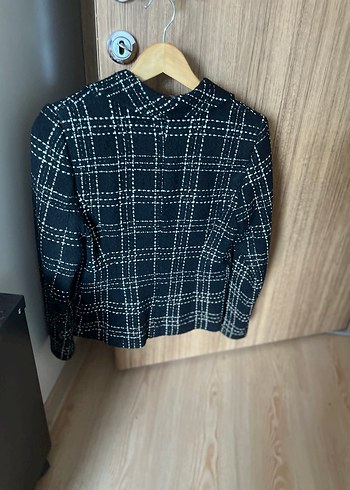 Düğmeli Siyah Ekose Kadın Blazer Ceket - Görsel 3