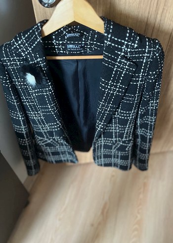 Düğmeli Siyah Ekose Kadın Blazer Ceket - Görsel 2