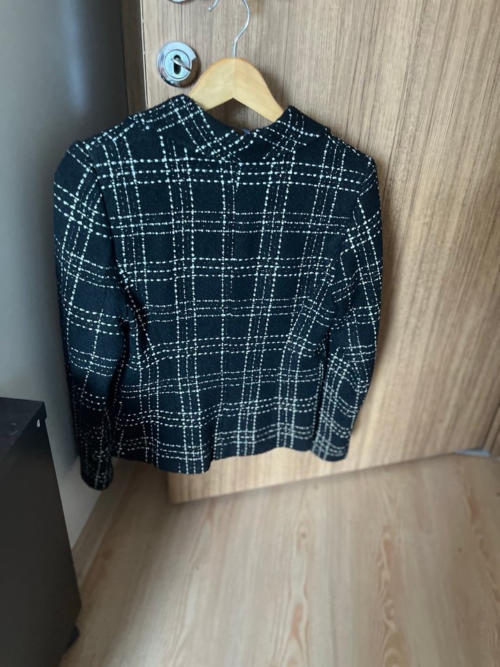 Düğmeli Siyah Ekose Kadın Blazer Ceket - Görsel 3