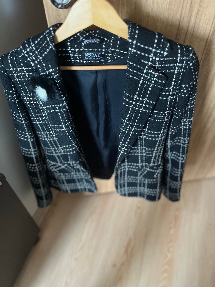 Düğmeli Siyah Ekose Kadın Blazer Ceket - Görsel 2