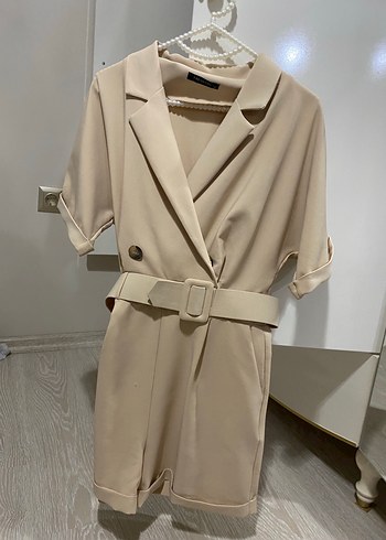 Kadın Kemerli Kısa Tulum - Camel Renk - Görsel 5