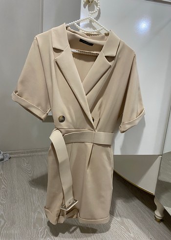 Kadın Kemerli Kısa Tulum - Camel Renk - Görsel 4