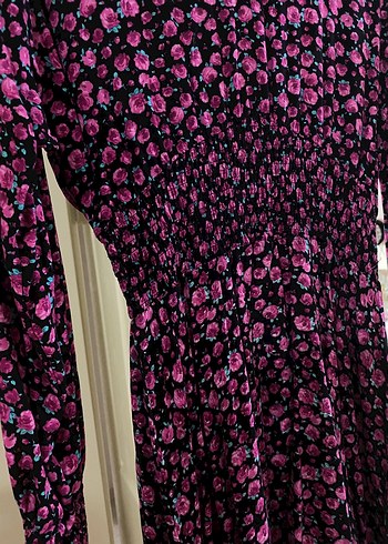 Pembe Çiçekli Midi Bohem Elbise - Görsel 2