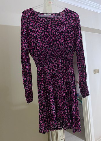 Pembe Çiçekli Midi Bohem Elbise - Görsel 4