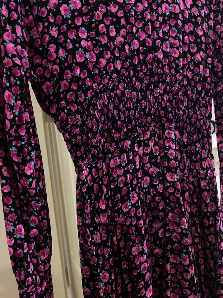 Pembe Çiçekli Midi Bohem Elbise - Görsel 2