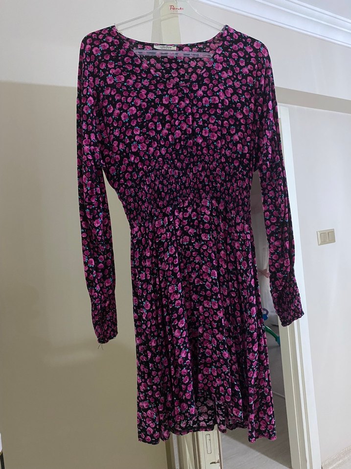 Pembe Çiçekli Midi Bohem Elbise - Görsel 4