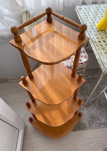 Parlak Bej Çocuk Rafı vintage raf gerçek ağaç - Görsel 2