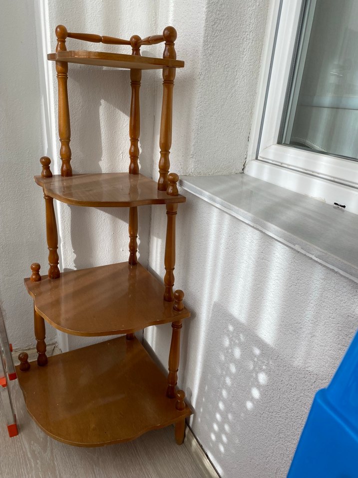 Parlak Bej Çocuk Rafı vintage raf gerçek ağaç - Görsel 3