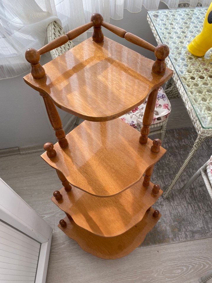 Parlak Bej Çocuk Rafı vintage raf gerçek ağaç - Görsel 2