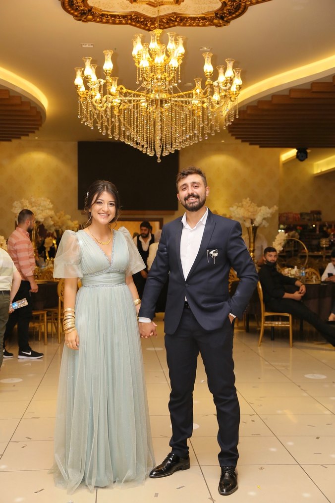 Mavi Nakışlı Drapeli Uzun Abiye Elbise - Görsel 3