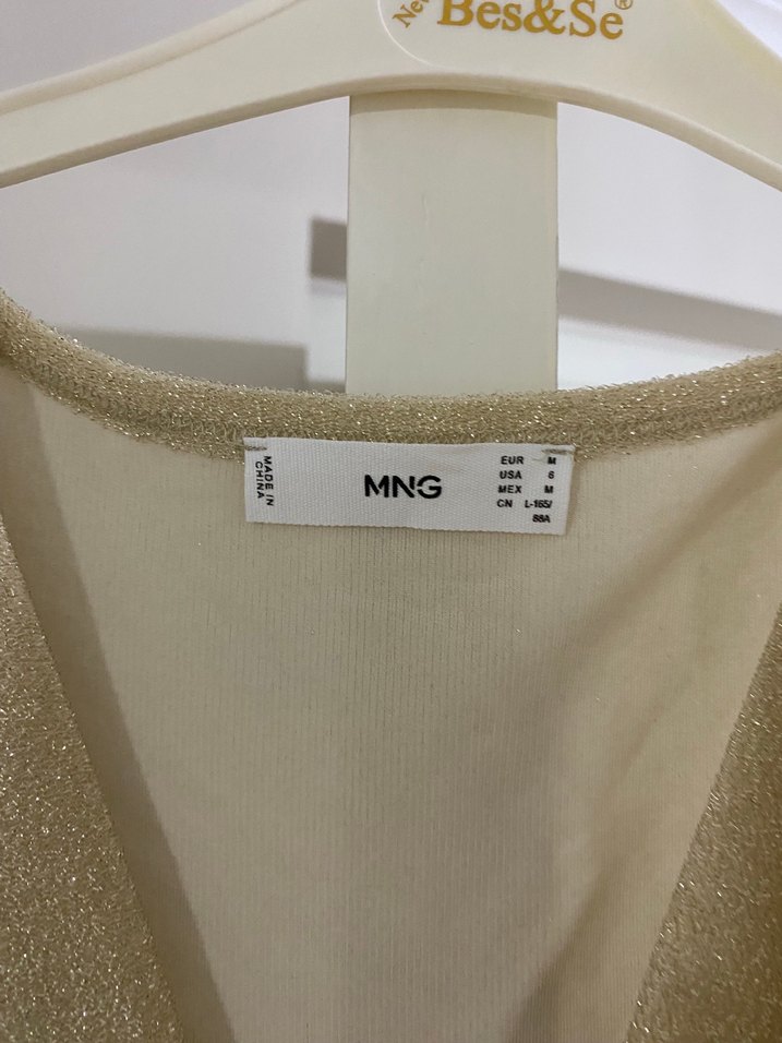 Mango Bej Drapeli Midi V Yaka Elbise - Görsel 4