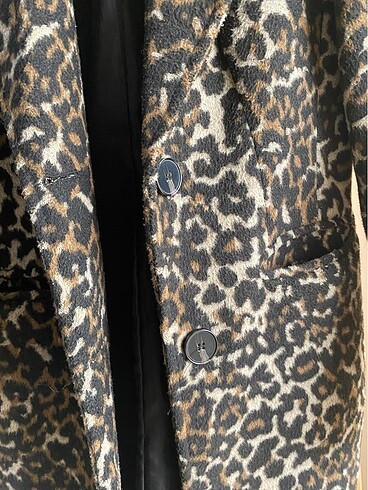 Leopar desenli ceket kaban - Görsel 6