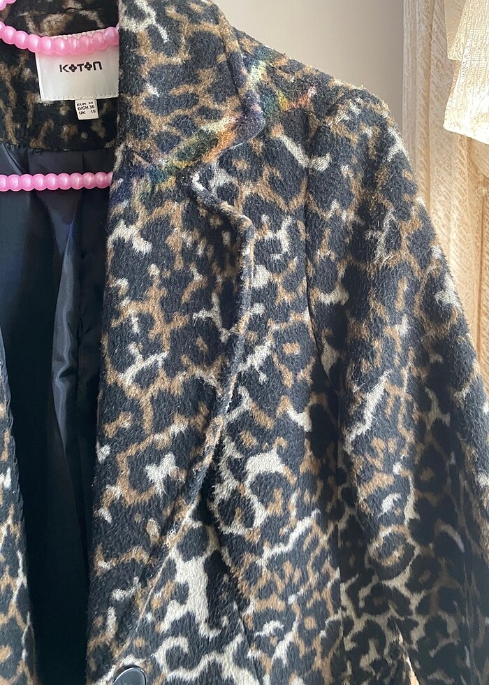 Leopar desenli ceket kaban - Görsel 4