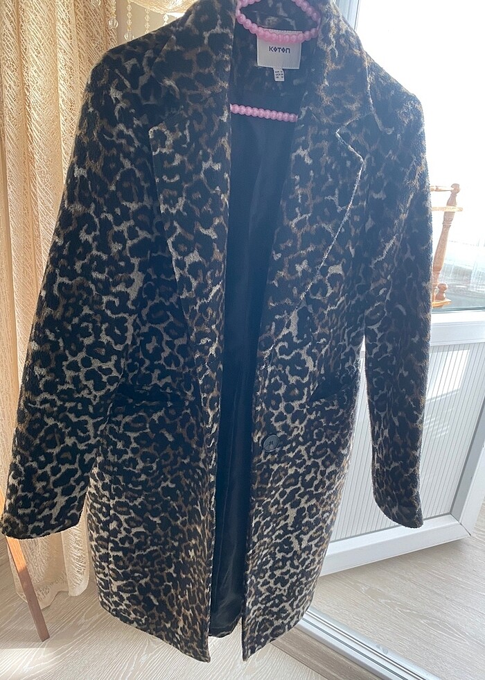 Leopar desenli ceket kaban - Görsel 5