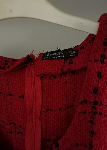 Kırmızı Ekose Desenli Uzun Kollu Kadın mini elbise - Görsel 2