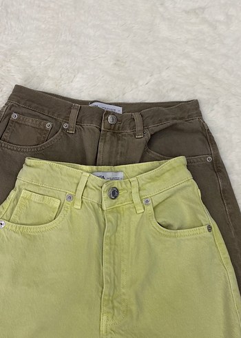 İkili Kadın Khaki Renk Rahat Kesim Kot Pantolon