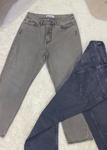 38 Beden gri Renk İkili Gri Kadın Denim Bol Kesim Jean