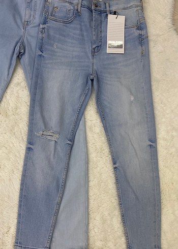 36 Beden mavi Renk İkili Pastel Mavi Kadın Denim Pantolon