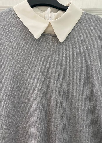 Gri Uzun Kollu Yüksek Yaka Triko Elbise - Görsel 2