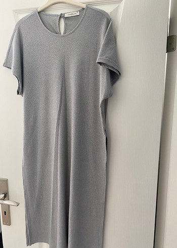 Gri Uzun Kollu Yüksek Yaka Triko Elbise - Görsel 8
