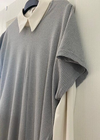 Gri Uzun Kollu Yüksek Yaka Triko Elbise - Görsel 5