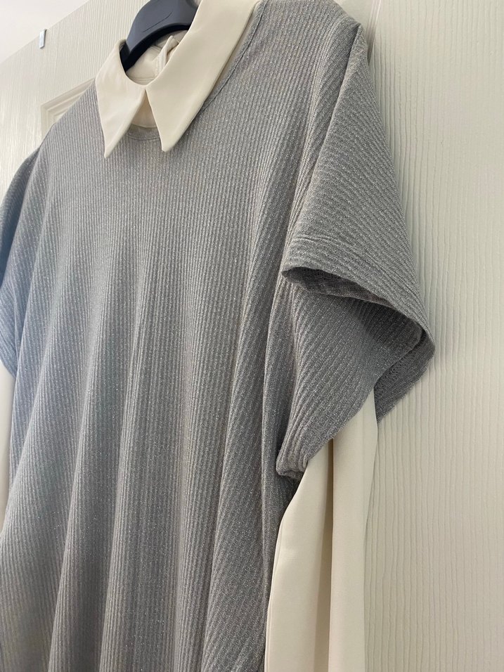 Gri Uzun Kollu Yüksek Yaka Triko Elbise - Görsel 5