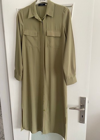 Düğmeli Uzun Kollu Haki Tunik - Görsel 5