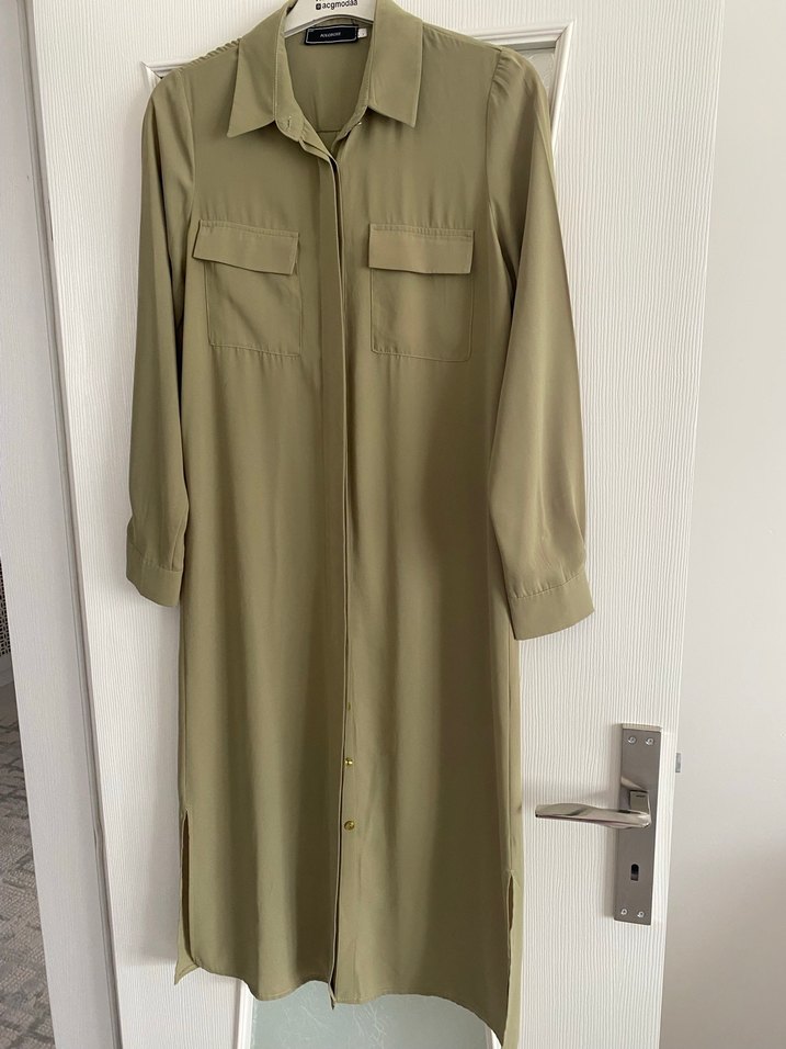 Düğmeli Uzun Kollu Haki Tunik - Görsel 5