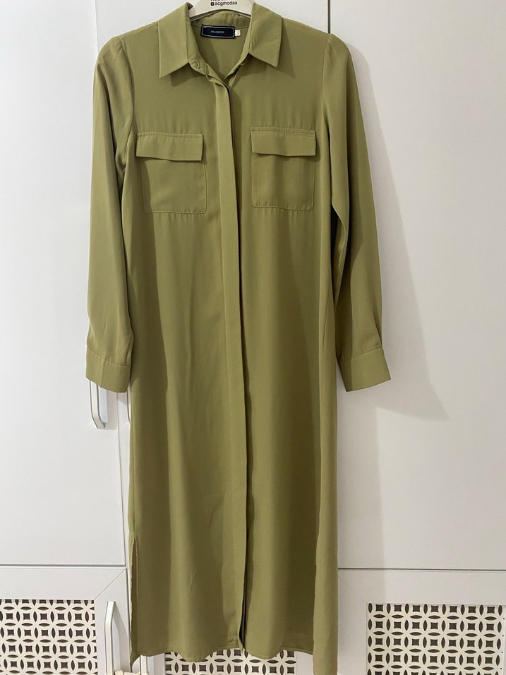 Düğmeli Uzun Kollu Haki Tunik - Görsel 2