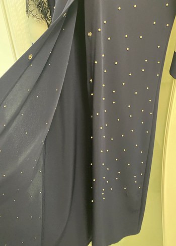 Boncuk İşlemeli Lacivert Uzun Elbise - Görsel 3