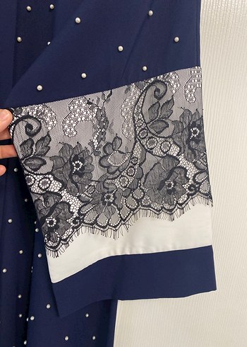 Boncuk İşlemeli Lacivert Uzun Elbise - Görsel 2