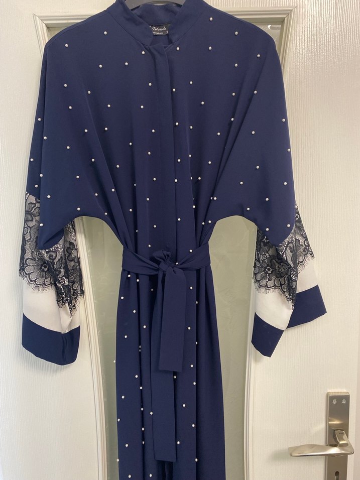 Boncuk İşlemeli Lacivert Uzun Elbise - Görsel 4