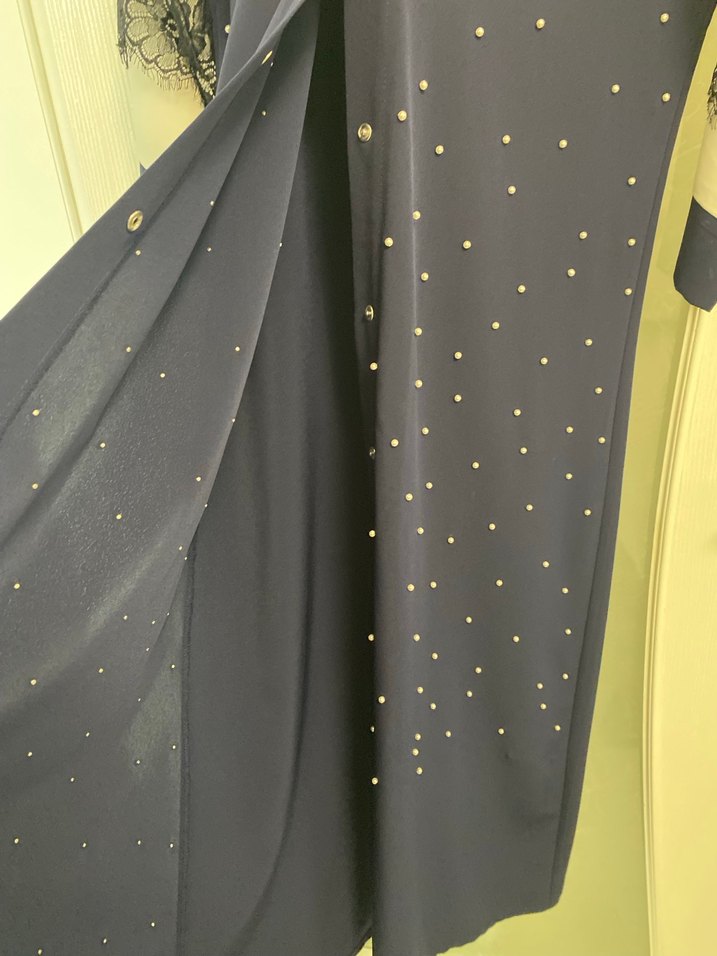 Boncuk İşlemeli Lacivert Uzun Elbise - Görsel 3