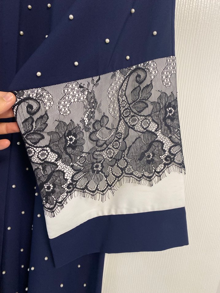 Boncuk İşlemeli Lacivert Uzun Elbise - Görsel 2