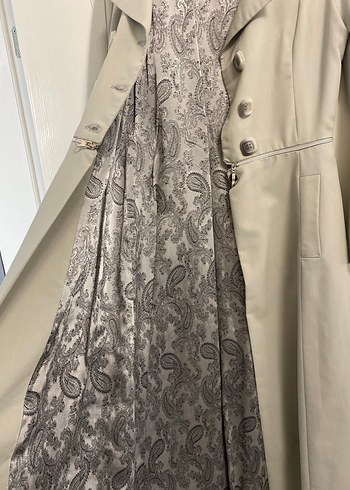 Düğmeli Bej Uzun Kadın Kaban - Görsel 5