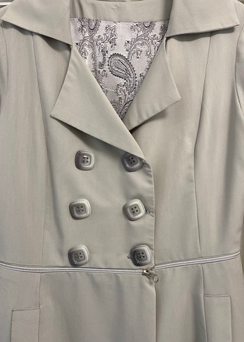 Düğmeli Bej Uzun Kadın Kaban - Görsel 2