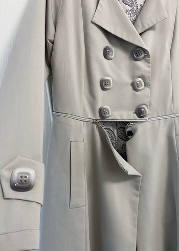 Düğmeli Bej Uzun Kadın Kaban - Görsel 4