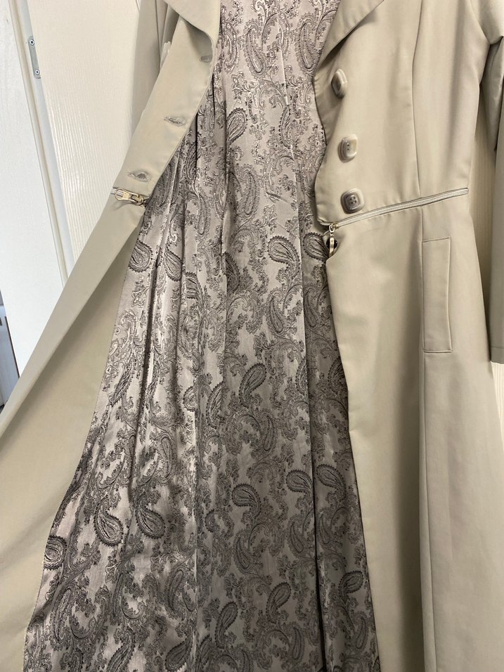 Düğmeli Bej Uzun Kadın Kaban - Görsel 5