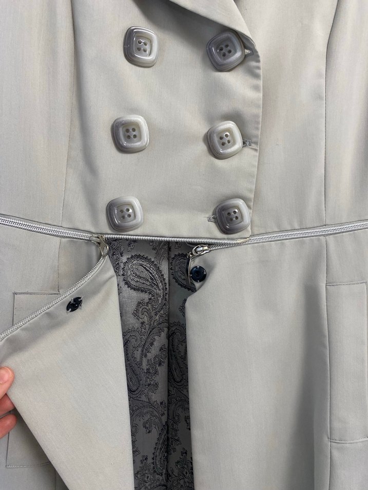 Düğmeli Bej Uzun Kadın Kaban - Görsel 3