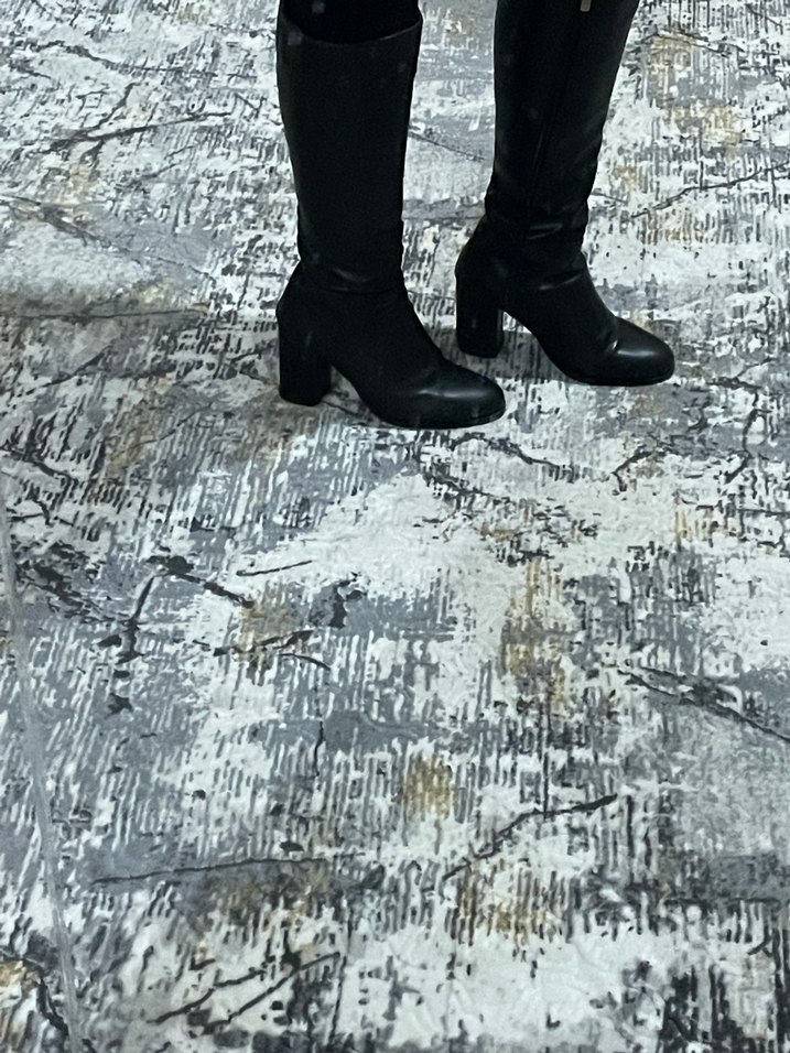 Siyah Deri Diz Üstü Topuklu Kadın Çizme - Görsel 3