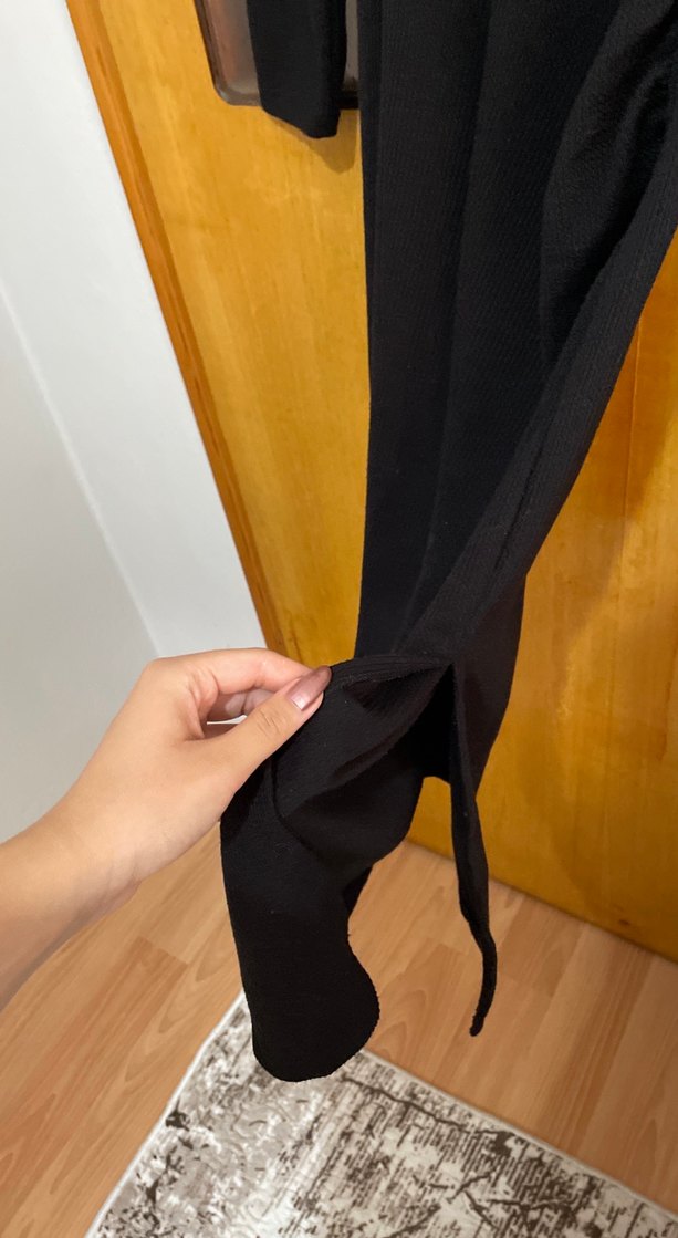 Siyah Uzun Kol Drapeli Kadın Elbise - Görsel 2