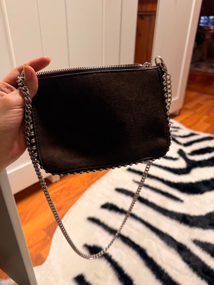 Kahverengi Süet Tüylü Zincirli Kadın Çanta - Görsel 3