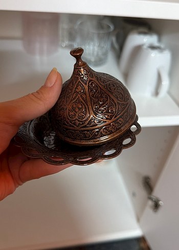 Kahverengi İşlemeli Metal Türk Kahvesi Fincan Seti - Görsel 5